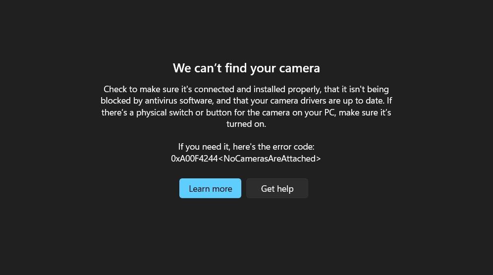 We can't find your camera error message on the Camera app