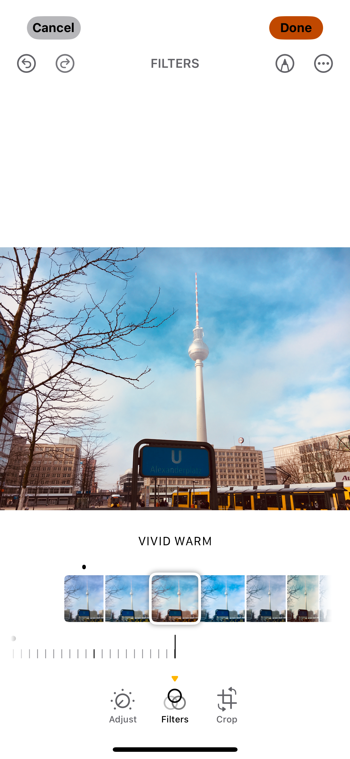 Adding a Vivid Warm filter to an overexposed iPhone photo